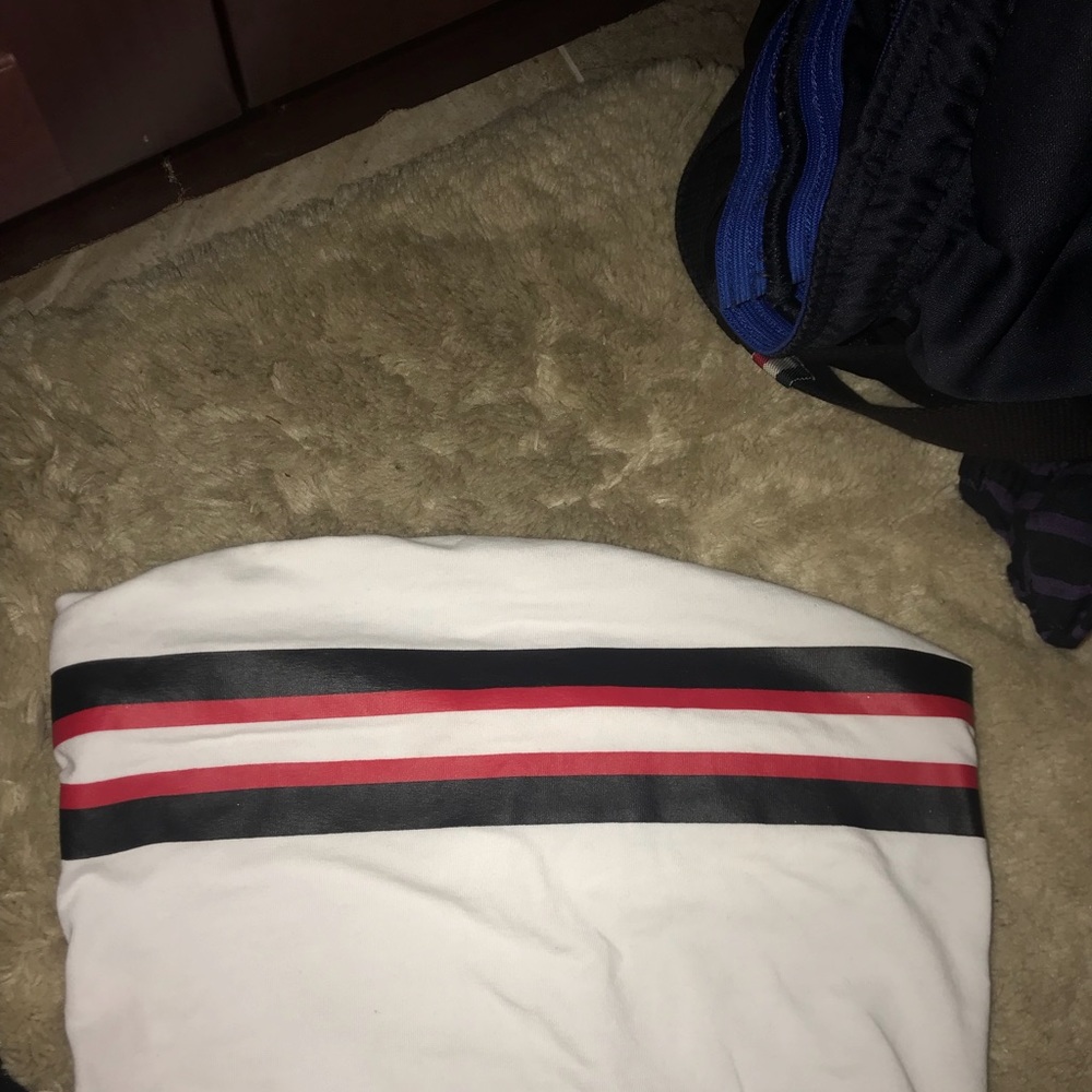 Cute White Red & Black striped crop top